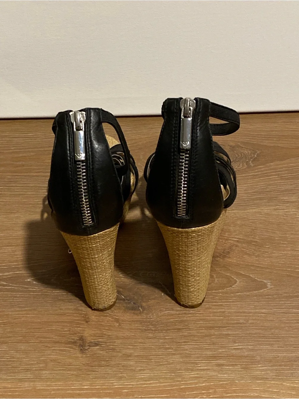 Armani Jeans Black Strappy Espadrille Platform Sandals
